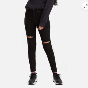 Levis 721 High rise women's skinny jean - black distressed, raw hem